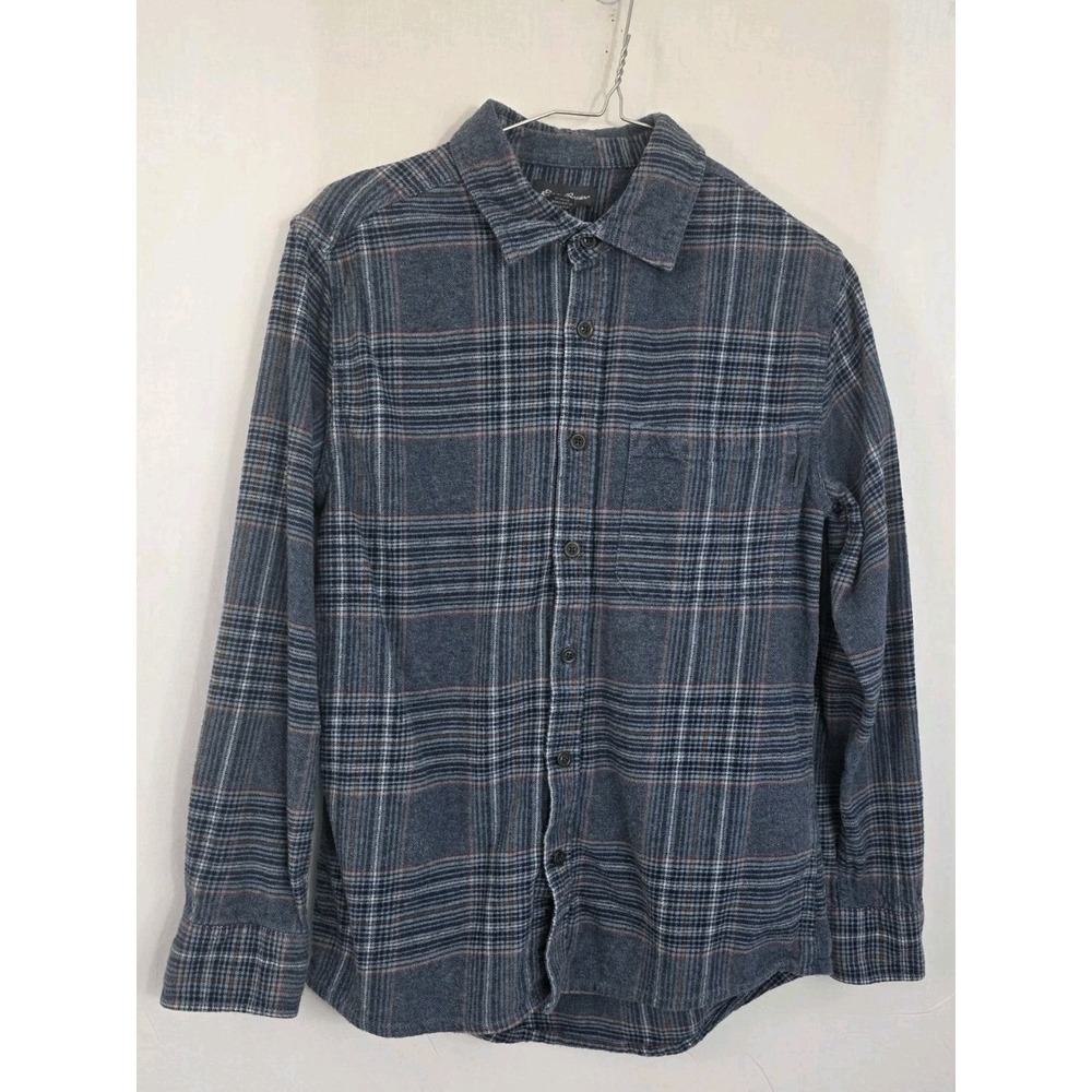 Eddie Bauer Chamois Thick Flannel Shirt Mens Small  Blue/Gray Plaid Button Up